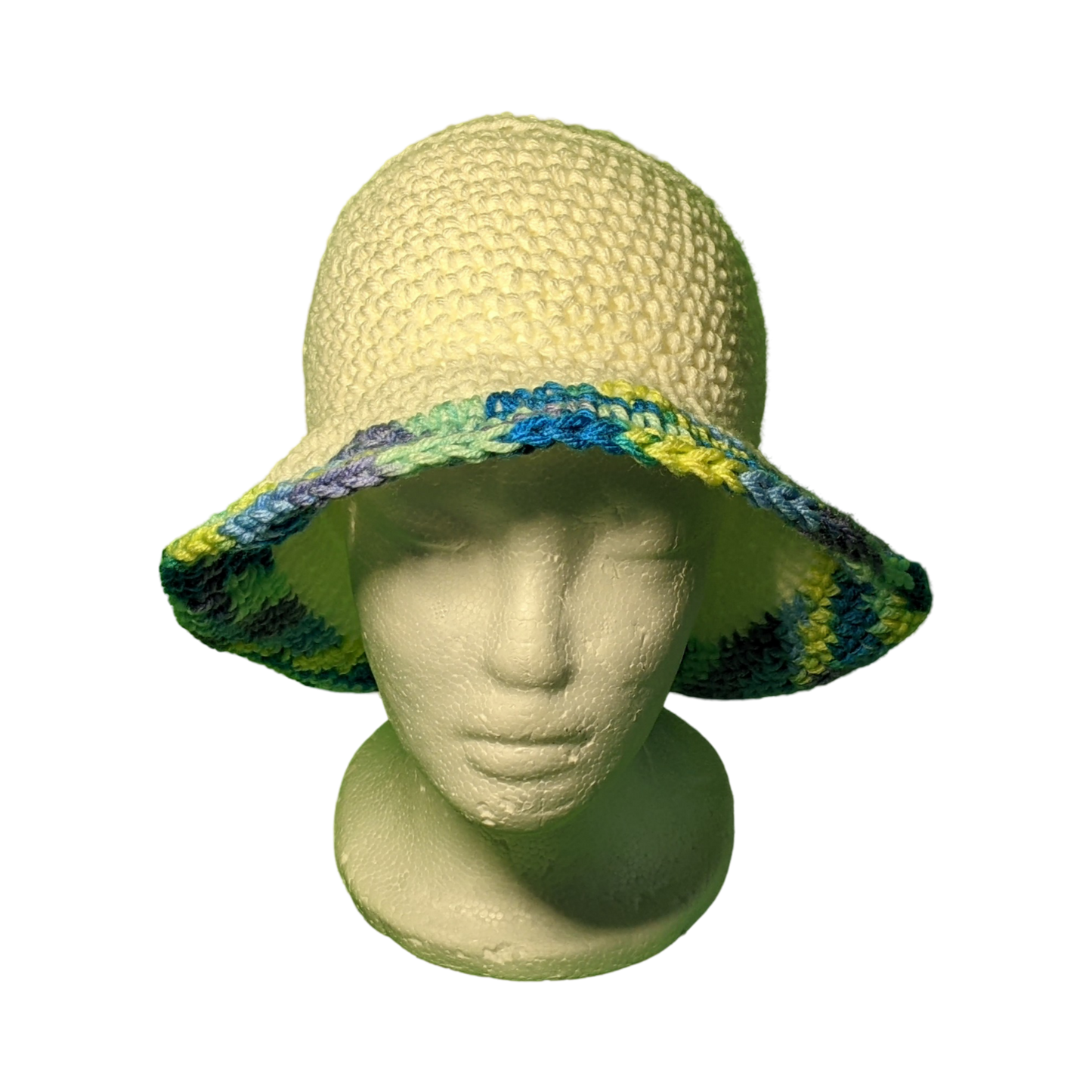 Bright White / Blended Blue Brim Summer Bucket Hat