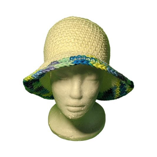 Bright White / Blended Blue Brim Summer Bucket Hat