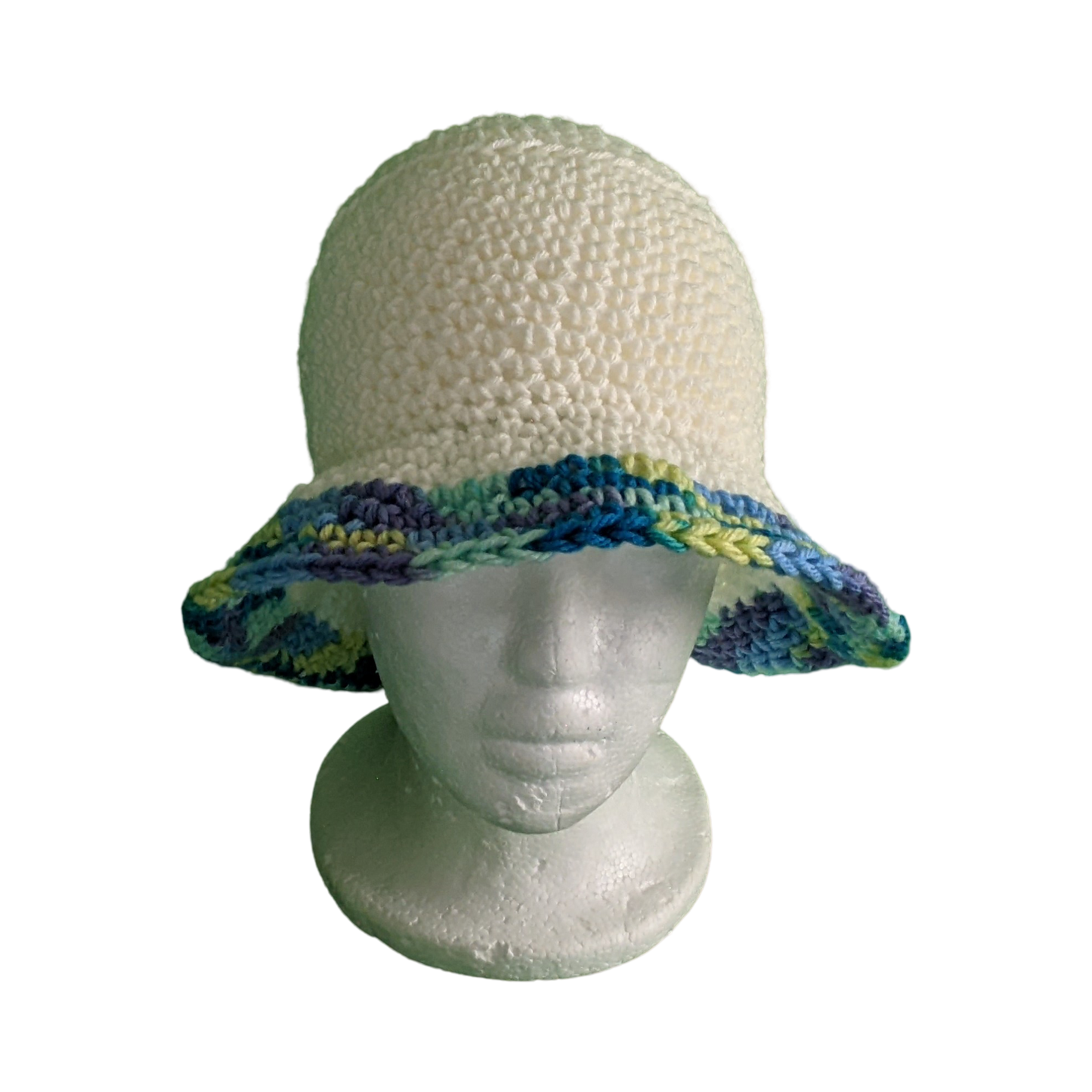 Bright White / Blended Blue Brim Summer Bucket Hat