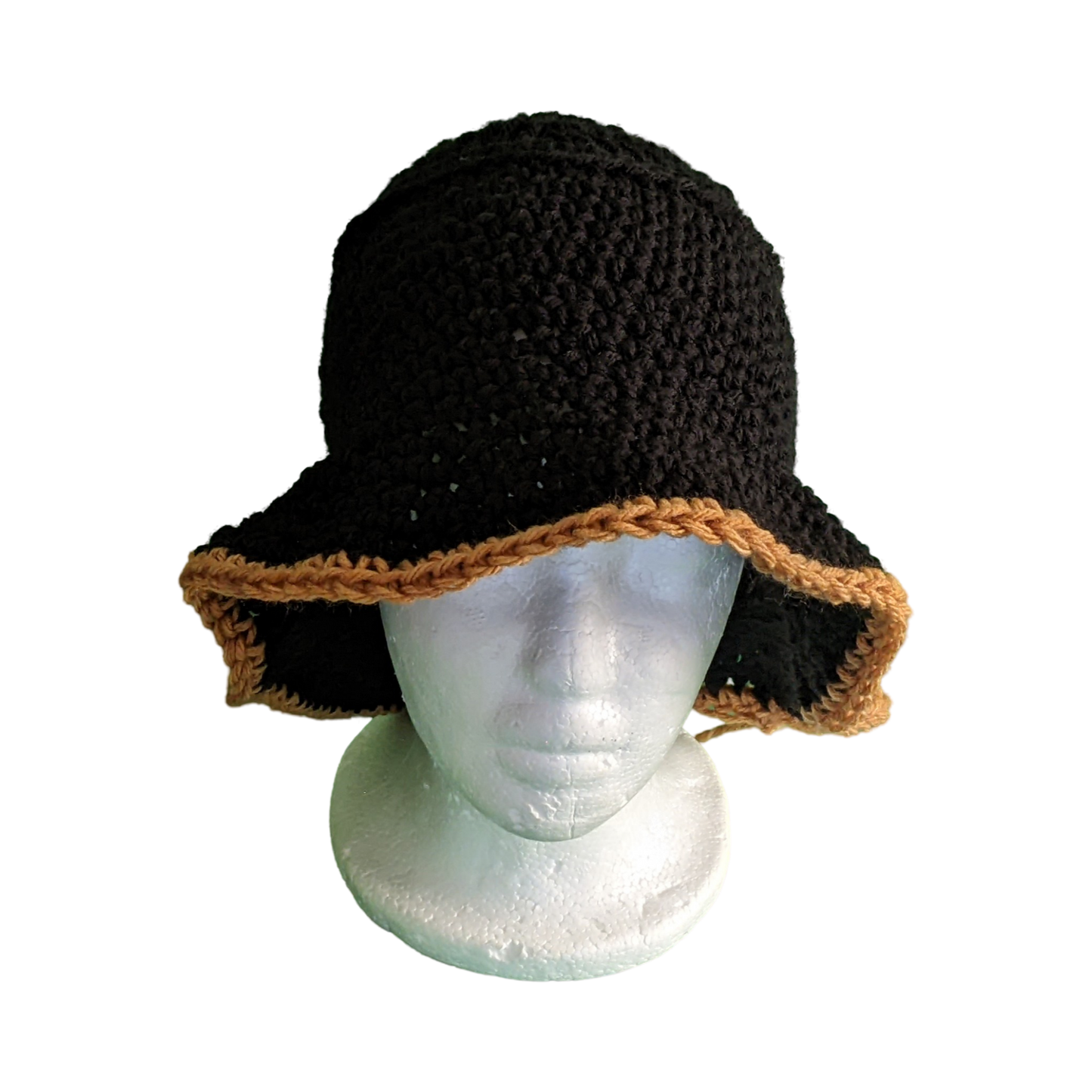 Black & Light Brown Trim -Large Brim Bucket Hat